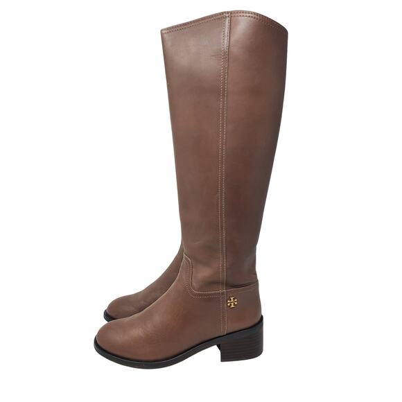 Tory Burch Fulton 55MM Heeled Boot Silky Leather Topo Brown 31148386 Size 7.5 - Picture 4 of 12